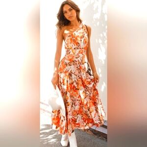 Petal & Pup Orange and White Halter Sundress Size 6